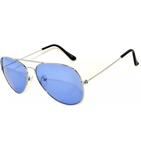 Aviator Classic Aviator Colored Lens Sunglasses Colorful Metal Frame - Blue_lens_silver_frame - CG124Y3S51V $8.09