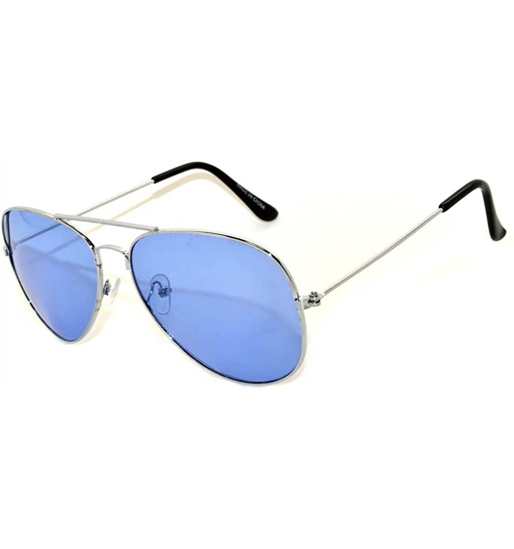 Aviator Classic Aviator Colored Lens Sunglasses Colorful Metal Frame - Blue_lens_silver_frame - CG124Y3S51V $8.09