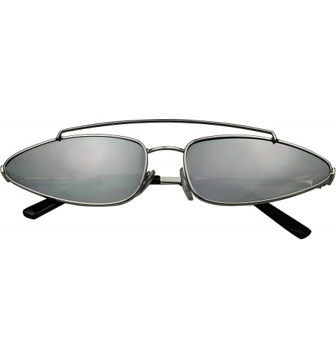 Cat Eye Small Narrow 90's Metal Frame Tiny Wide Oval Cat Eye Crossbow Ultra Slim Sunglasses - CN18QGH5GUW $13.28