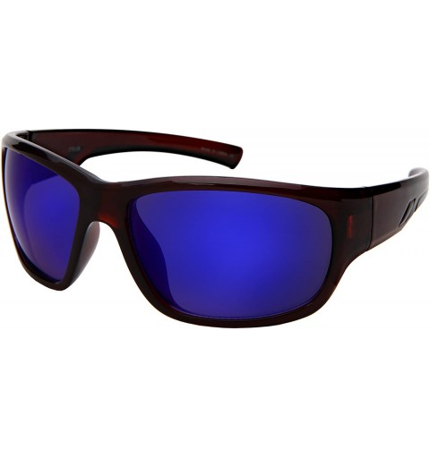 Wrap Wrap Shaped Sport Sunglasses for Men 570108 - Mirror Clear Brown Frame/Blue Mirrored Lens - CW18G8KOMO5 $18.78