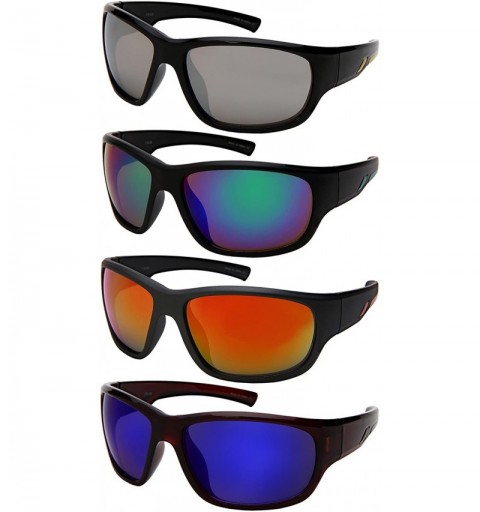 Wrap Wrap Shaped Sport Sunglasses for Men 570108 - Mirror Clear Brown Frame/Blue Mirrored Lens - CW18G8KOMO5 $11.32