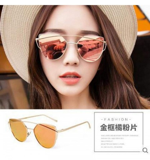 Aviator Cat Eye Women Sunglasses Women Brand Design Mirror Flat Rose Gold Vintage 1 - 5 - CC18XHE98W4 $7.59