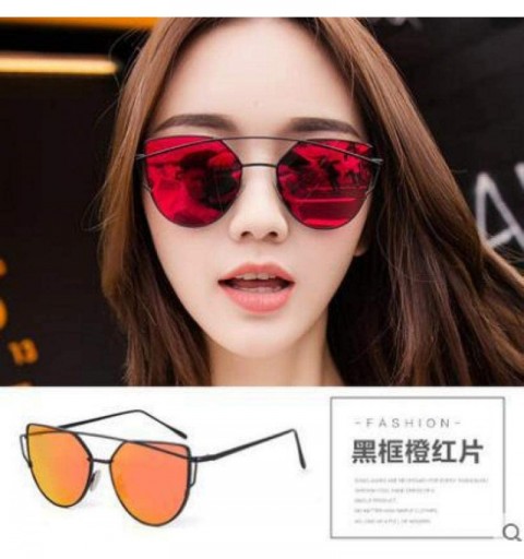 Aviator Cat Eye Women Sunglasses Women Brand Design Mirror Flat Rose Gold Vintage 1 - 5 - CC18XHE98W4 $7.59