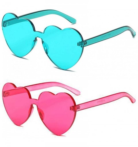 Aviator Heart Transparent Multicolor Party Favors Big Rimless Sunglasses for Women - 1pcs Hotpink + 1pcs Turquoise - CM18O55M...