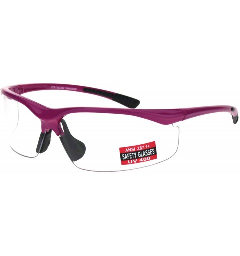 Wrap ANSI Z87+ U6 Protective Safety Glasses Clear Lens Half Rim Wrap Around - Pink - CS18RHM2E33 $23.45