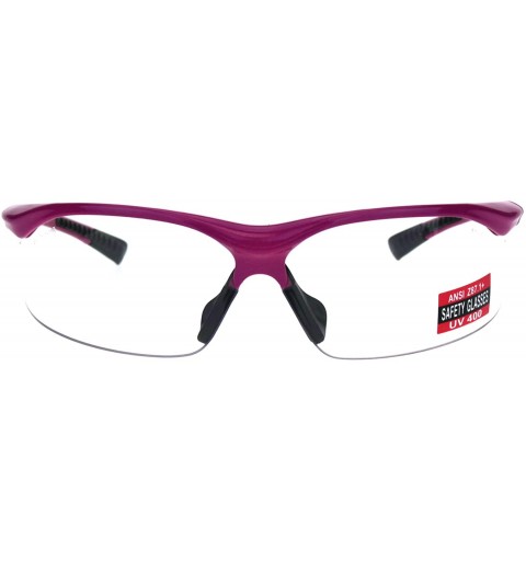 Wrap ANSI Z87+ U6 Protective Safety Glasses Clear Lens Half Rim Wrap Around - Pink - CS18RHM2E33 $15.64