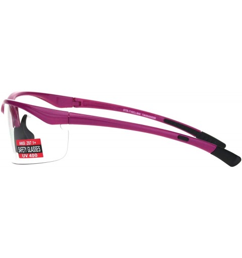 Wrap ANSI Z87+ U6 Protective Safety Glasses Clear Lens Half Rim Wrap Around - Pink - CS18RHM2E33 $15.64