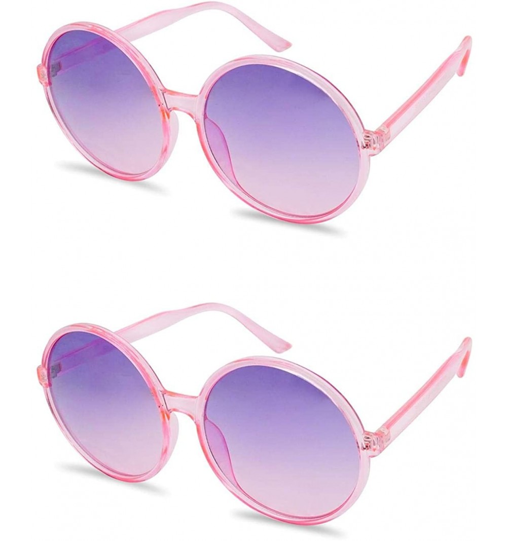 Round Round Two Tone Color Tinted Large Circular Festival Sunglasses Plastic Frame - 2-pack Pink Frame - Purple Pink - CL18IQ...