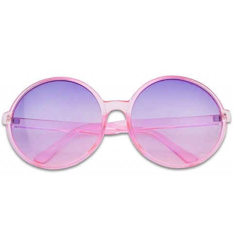 Round Round Two Tone Color Tinted Large Circular Festival Sunglasses Plastic Frame - 2-pack Pink Frame - Purple Pink - CL18IQ...