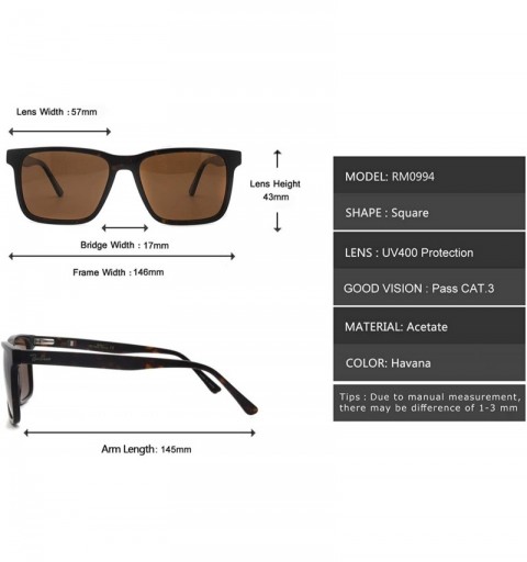 Rectangular Exquisite handicraft eyewear with UV protective polarized lens acetate sunglasses - Havana - CZ1966EWU72 $15.69