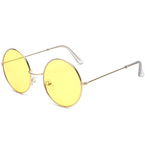 Round Round Small Flat Sunglasses Circle Vintage John Lennon Hippie Glasses - Polarized Yellow - C9183KN050A $10.84