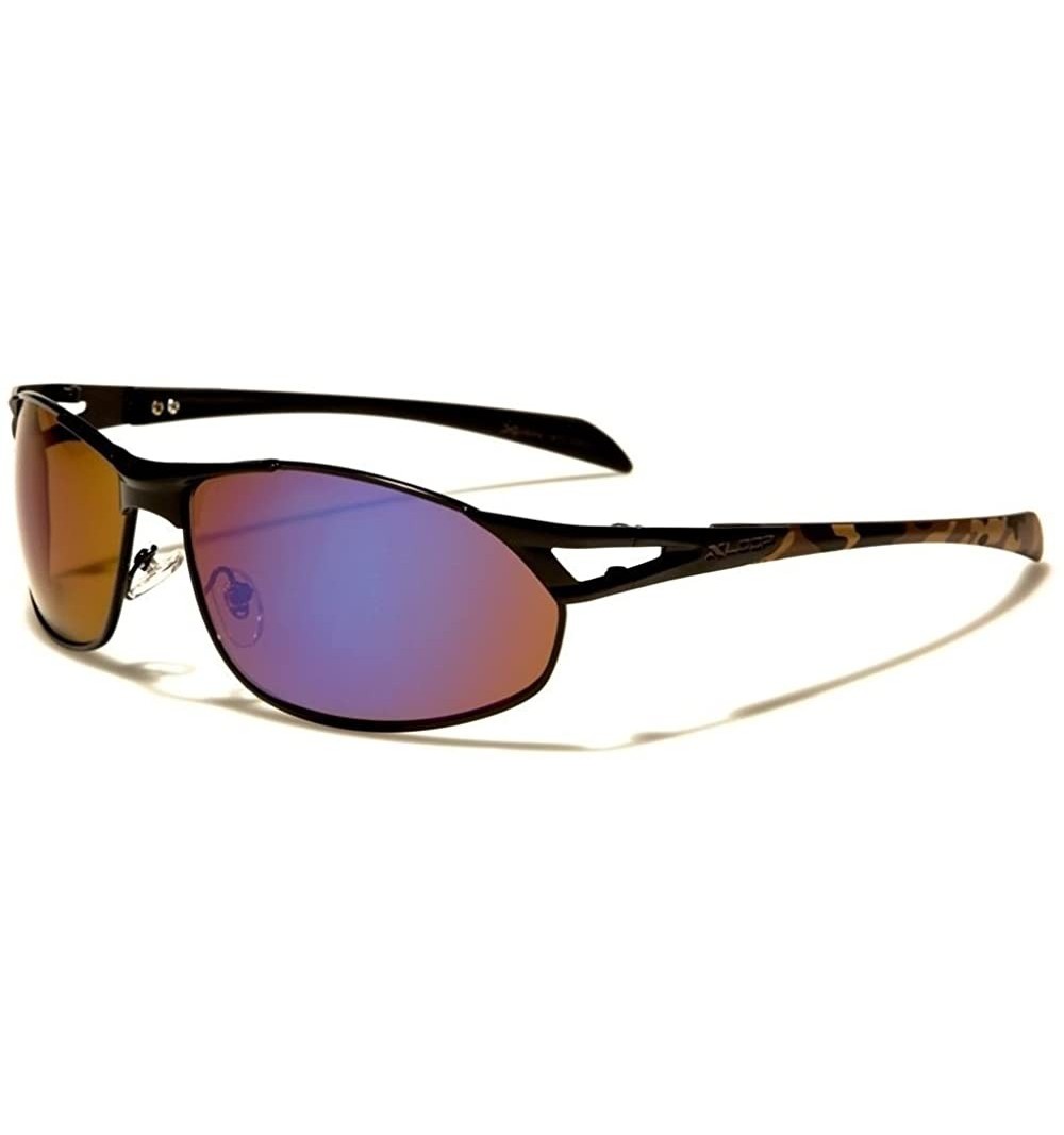 Rectangular Mirrored Lens Temple Stylish Mens Fashion Rectangle Sporty Sunglasses - Black / Light Blue - C01897260C2 $15.12