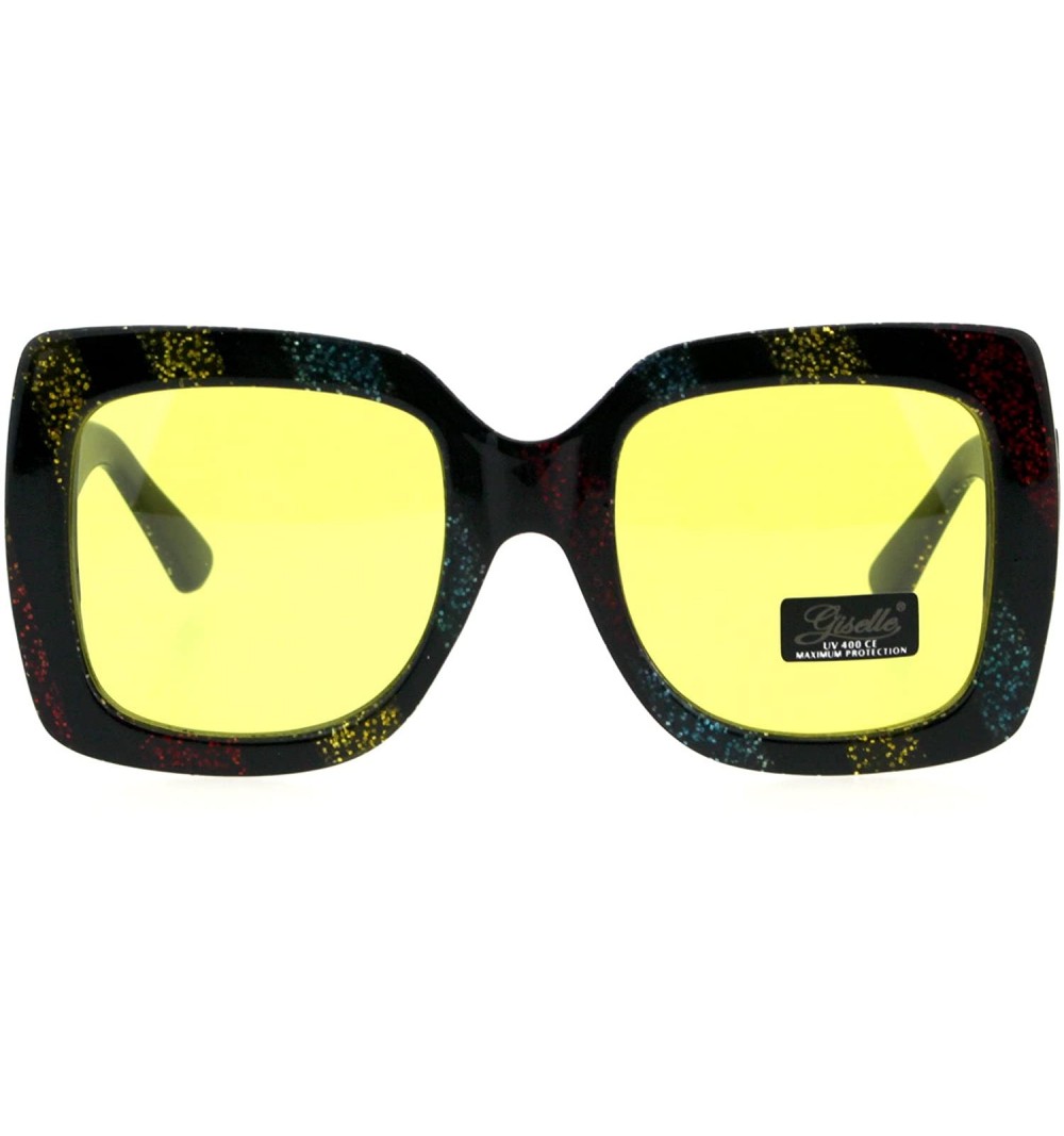 Rectangular Womens Glitter Thick Plastic Rectangular Butterfly Designer Sunglasses - Yellow Lens - CK18GLWMHDK $13.96