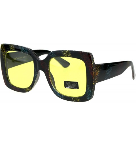 Rectangular Womens Glitter Thick Plastic Rectangular Butterfly Designer Sunglasses - Yellow Lens - CK18GLWMHDK $13.96