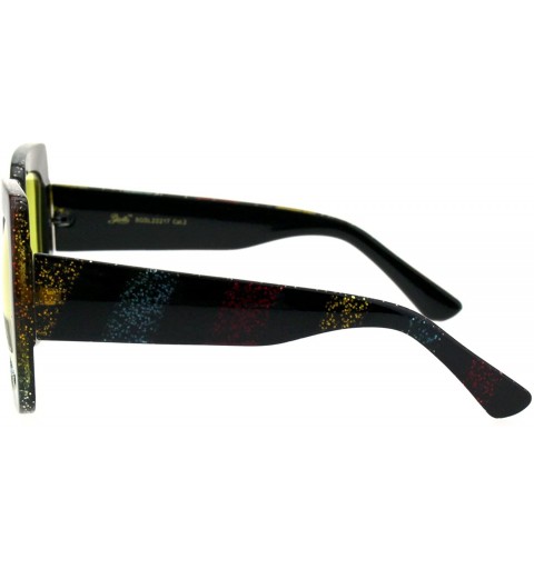 Rectangular Womens Glitter Thick Plastic Rectangular Butterfly Designer Sunglasses - Yellow Lens - CK18GLWMHDK $13.96