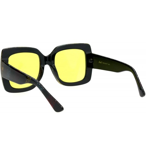 Rectangular Womens Glitter Thick Plastic Rectangular Butterfly Designer Sunglasses - Yellow Lens - CK18GLWMHDK $13.96