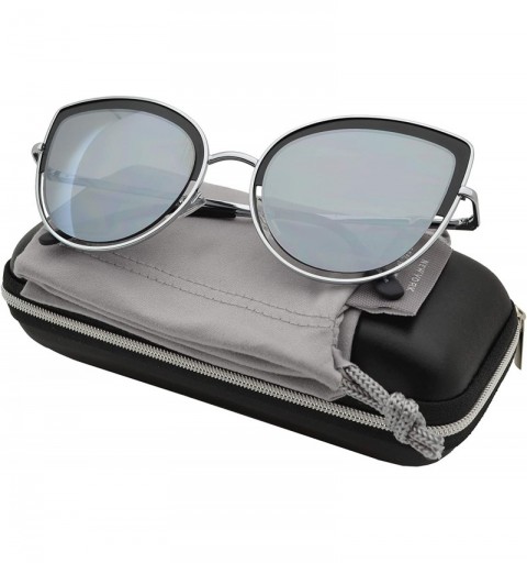 Cat Eye Retro Womens Round Cat Eye Cutout Metal Frame Sunglasses - Black + Mirror - CJ18I625ME7 $12.74