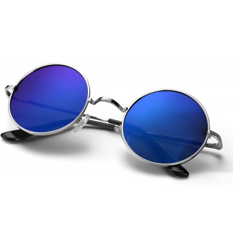Round Unique Blue Mirrored Color Lenes John Sunglasses Polarized for Men Women Glass Driving Outdoor UV400 - CV12DTL3DNT $16.37