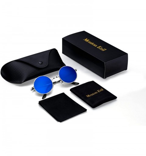 Round Unique Blue Mirrored Color Lenes John Sunglasses Polarized for Men Women Glass Driving Outdoor UV400 - CV12DTL3DNT $16.37