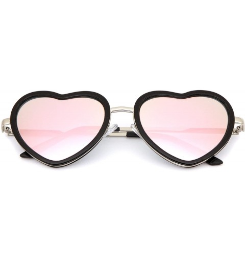 Butterfly Pink Double Plastic Metal Frame Heart Shaped Sunglasses - Black - C51874WLUN9 $17.84