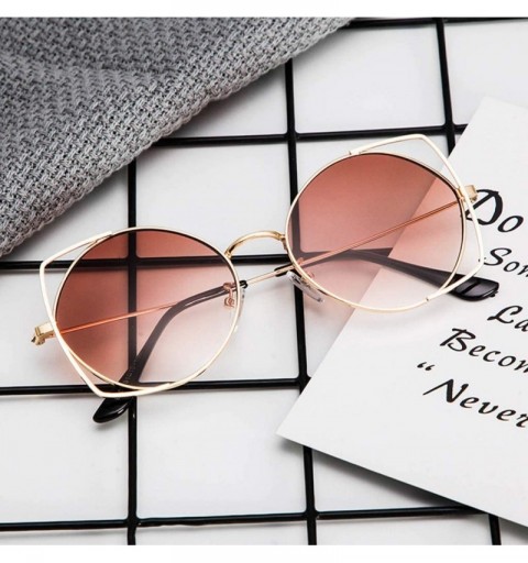 Square Sunglasses For Women- Cat Eye Mirrored Flat Lenses Metal Frame Sunglasses - Brown - CP18RU8EMLT $9.99