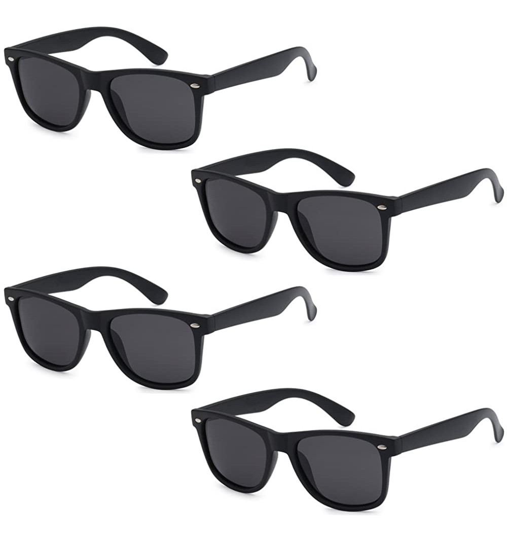 Wayfarer WHOLESALE UNISEX 80'S RETRO STYLE TRENDY SUNGLASSES - 4 PACK - Matte Black - Smoke Lenses - CM182ZMY37O $12.40