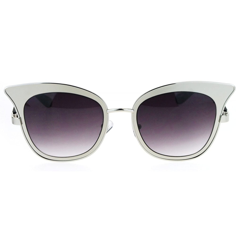 Cat Eye Womens Bat Shape Double Frame Retro Cat Eye Sunglasses - Silver Smoke - CP12ODYP1UL $14.36