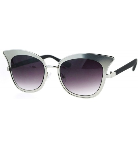 Cat Eye Womens Bat Shape Double Frame Retro Cat Eye Sunglasses - Silver Smoke - CP12ODYP1UL $14.36