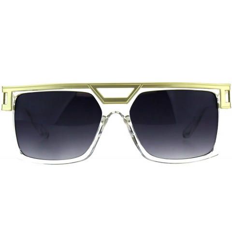 Rectangular Mens Hip Hop Rapper Plastic Rectangular Luxury Sunglasses - Light Gold Clear - CK18CGNQ0EQ $21.85