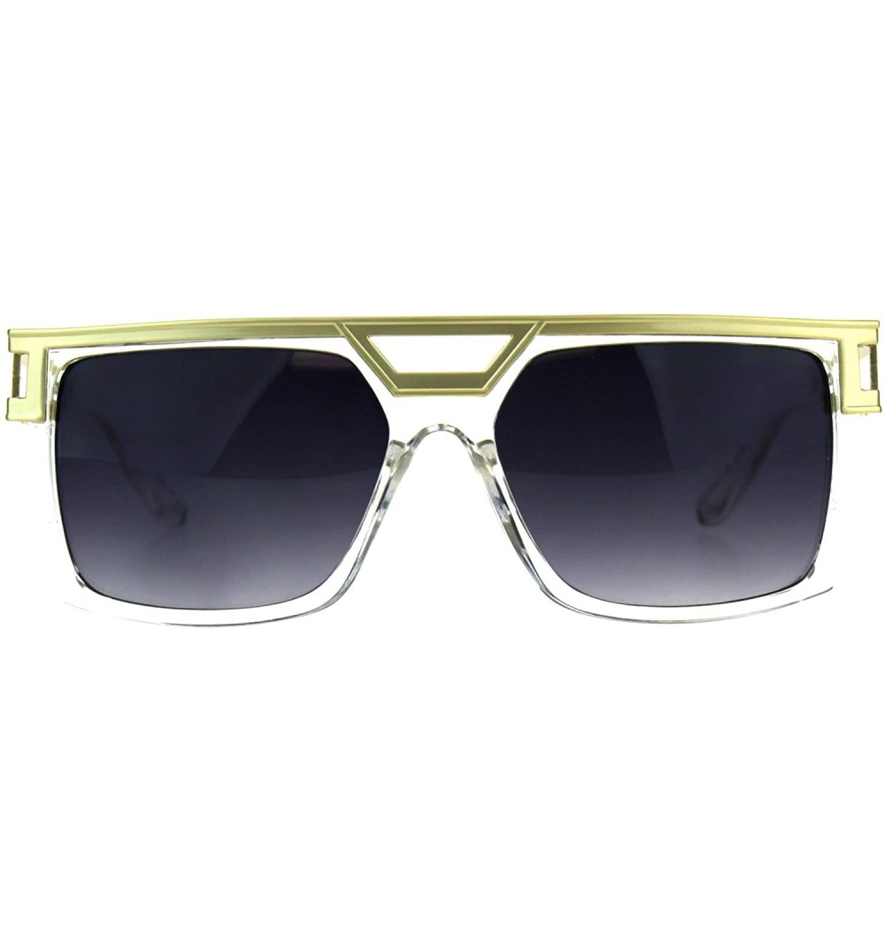 Rectangular Mens Hip Hop Rapper Plastic Rectangular Luxury Sunglasses - Light Gold Clear - CK18CGNQ0EQ $9.44
