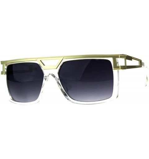 Rectangular Mens Hip Hop Rapper Plastic Rectangular Luxury Sunglasses - Light Gold Clear - CK18CGNQ0EQ $9.44