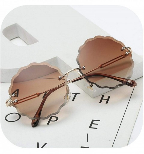 Oversized RimlRound Sunglasses Women Flower Gradient Sun Glasses Female Metal Frame Shades Eyewear UV400 - Brown - CG199C0U76...