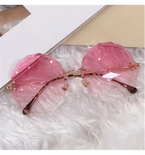 Oversized RimlRound Sunglasses Women Flower Gradient Sun Glasses Female Metal Frame Shades Eyewear UV400 - Brown - CG199C0U76...