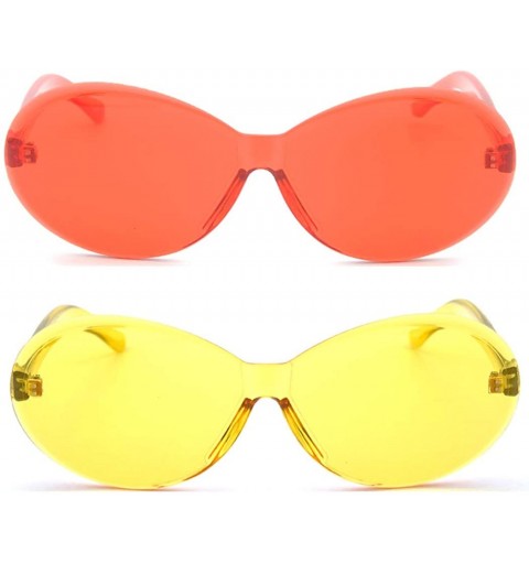 Rimless Vintage Fashion Rimless Oval Sunglasses Frameless Colored Lens - Red Add Yellow - CY18QNHCLKN $10.77