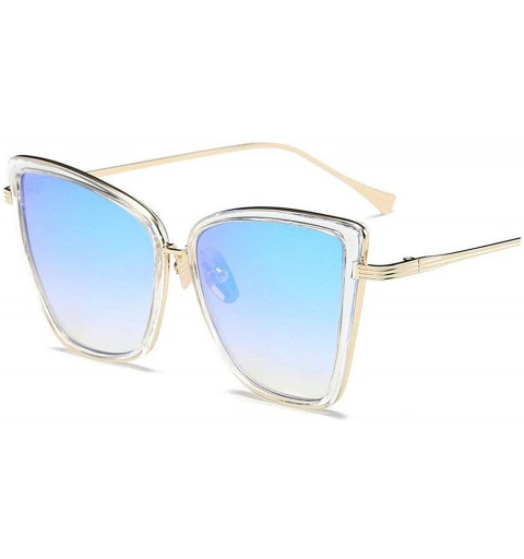 Goggle Cateye Sunglasses Women Vintage Metal Glasses Mirror Retro Lunette De Soleil Femme UV400 - Blue - CD197A2MQSM $17.53