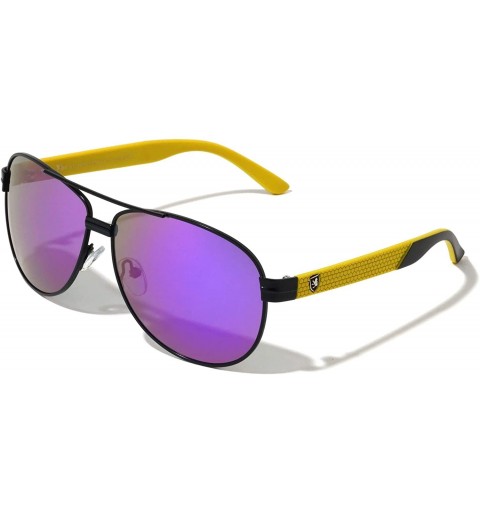 Aviator Color Mirror Texture Temple Classic Aviator Sunglasses - Purple Yellow - C71999DYSOU $21.30