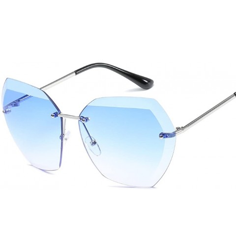 Oval Sunglasses Women Fashion Rimless Oval Metal Cool Summer Casual Travel UV-Proof - Silver Frames Blue Lens - C918GKQ4HTY $...