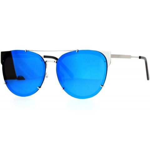Wayfarer Retro Flat Lens Unique Raw Edge Metal Horn Rim Sunglasses - Silver Blue - CM12GOHHNTF $27.89