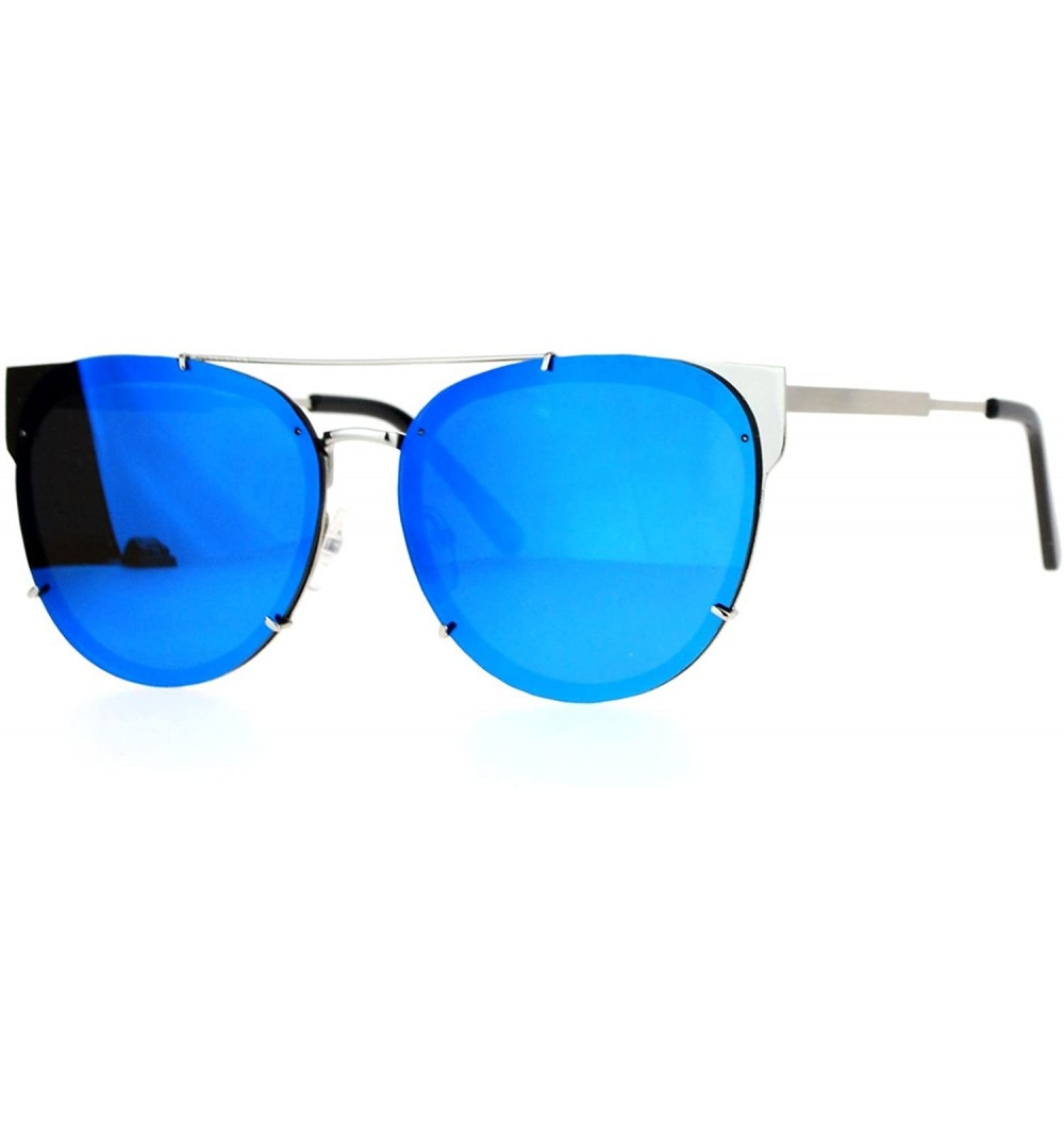 Wayfarer Retro Flat Lens Unique Raw Edge Metal Horn Rim Sunglasses - Silver Blue - CM12GOHHNTF $12.18