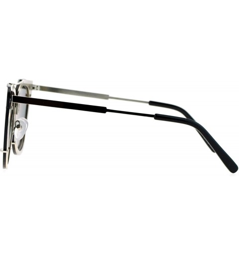 Wayfarer Retro Flat Lens Unique Raw Edge Metal Horn Rim Sunglasses - Silver Blue - CM12GOHHNTF $27.89