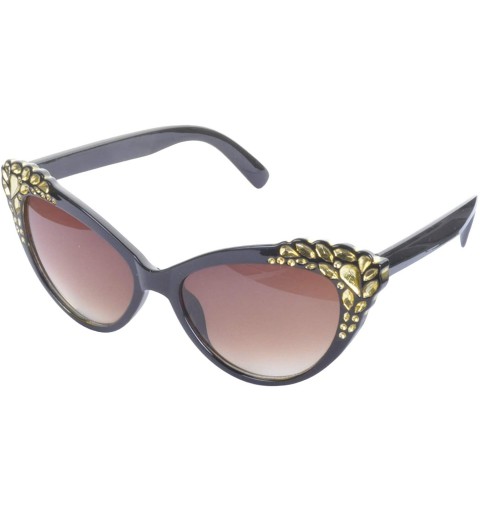 Cat Eye Diamante Trim Cat Eye Sunglasses - Brown - C0199QD9TOC $11.26