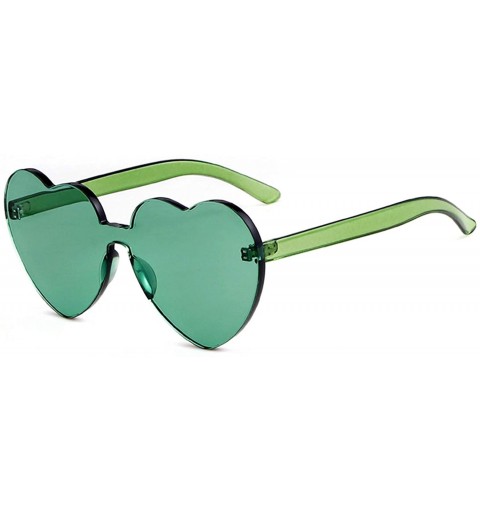 Goggle Rimless Sunglasses Heart Transparent One Piece Colorful Glasses - Green Heart - CT18C73UQ5L $22.82