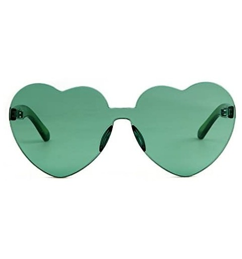 Goggle Rimless Sunglasses Heart Transparent One Piece Colorful Glasses - Green Heart - CT18C73UQ5L $10.74