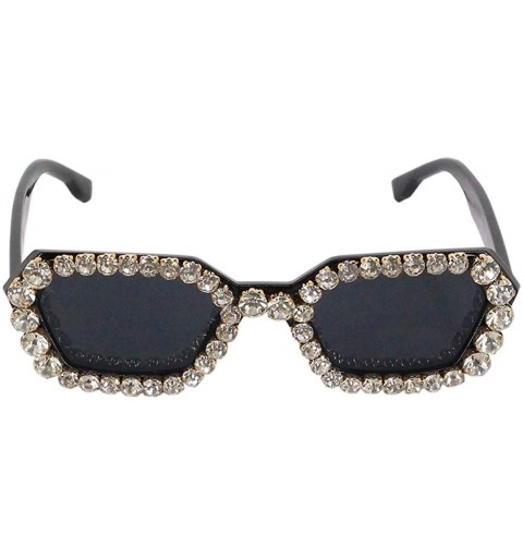 Round Oversized Rhinestone Aviator Sunglasses for Women Diamond Shades - Black Frame/Grey Lens - CI18UNASW7W $18.99