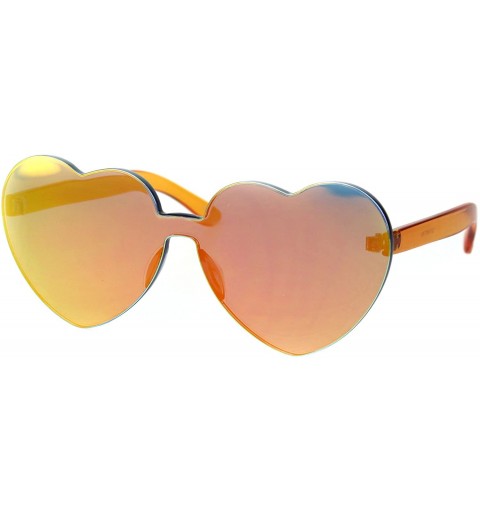 Shield Womens Color Mirror Lens Panel Shield Heart Shape Retro Plastic Sunglasses - Orange - CE18ESSQYNW $27.48