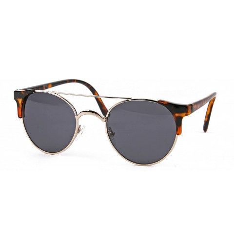 Round Metal Round Sunglasses P2192 - Tortoise-smoke Lens - C7125UM3QHX $17.88
