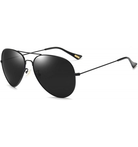 Round Polarized Aviator Sunglasses for Men Women Memory Metal Lightweight Frame - Black - CX18NCA7080 $9.91