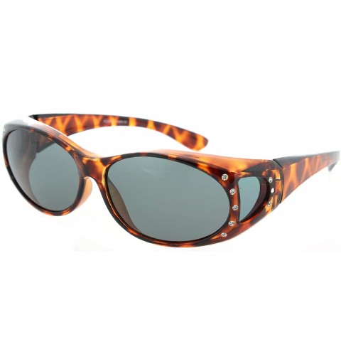 Rectangular Fit Over Sunglasses Over Glasses - Polarized & Non-Polarized - Polarized Rhinestone - Tort Frame/Smoke Lens - CB1...