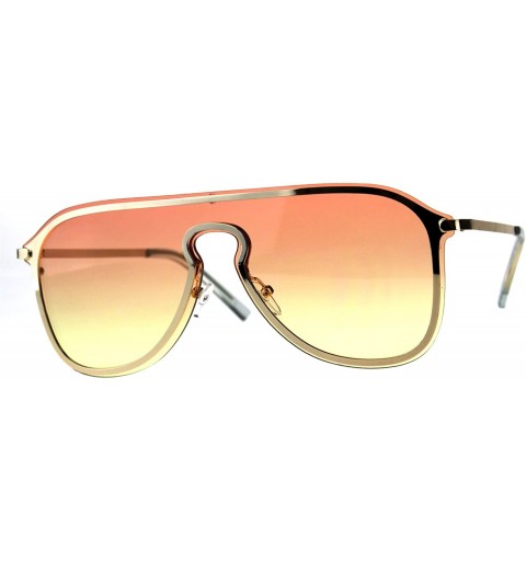 Shield Mens Pop Color Lens Oversize Rimless Metal Trim Shield Racer Sunglasses - Gold Orange Yellow - CB18CGNZLS4 $11.64
