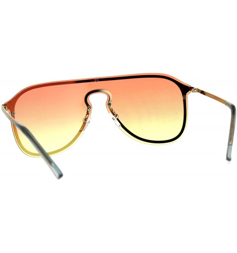 Shield Mens Pop Color Lens Oversize Rimless Metal Trim Shield Racer Sunglasses - Gold Orange Yellow - CB18CGNZLS4 $11.64